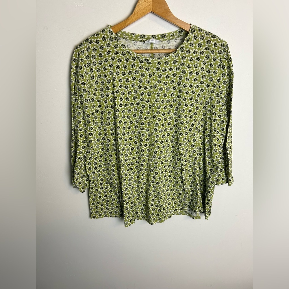 J.Jill 100% Pima Cotton Blouse Top Size L long Sleeve Floral soft comfortable